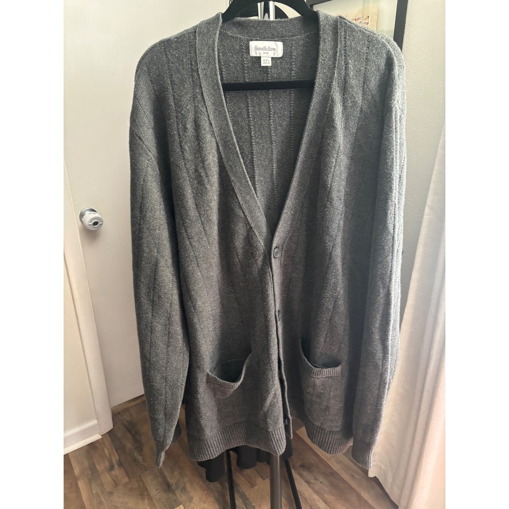 Goodfellow & Co Mens XXL Grey Ribbed Knit Button Front Cardigan Sweater Pockets